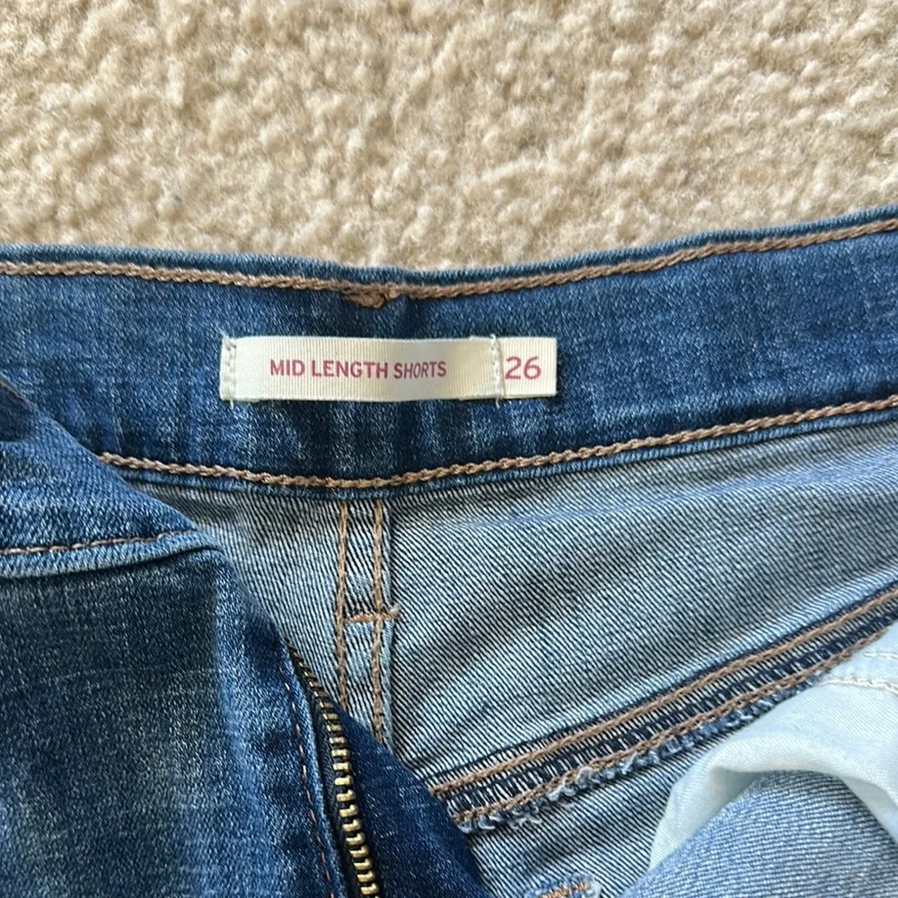 Levi's Blue Jean Shorts with Distressed Cuffed Hem - Picture 3 of 3